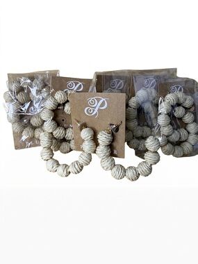 6 Pieces of Plunder Raffia Beaded Hoop Earrings - Natural Cream